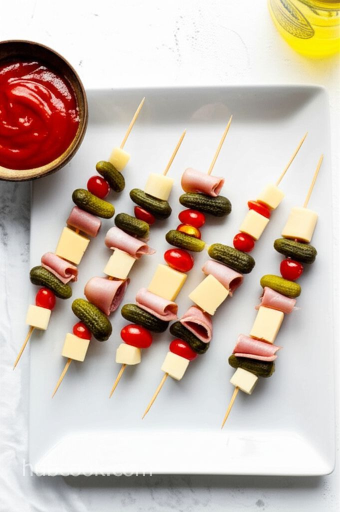 Ham and Cheese Skewers with Crunchy Maille® Cornichons