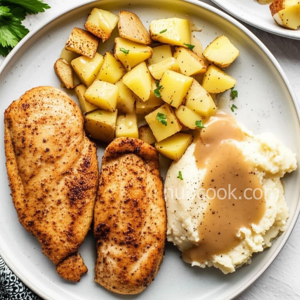 Pan-Fried Chicken with Mashed Potatoes and Gravy